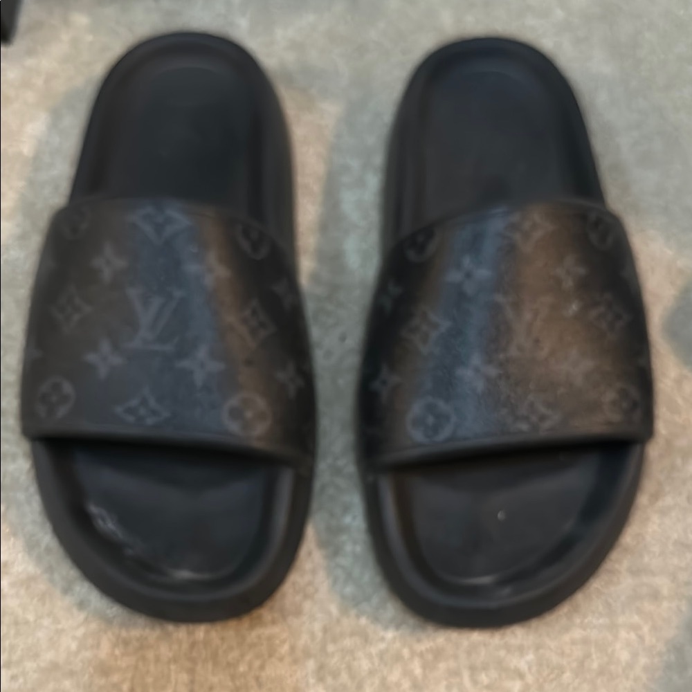 Louis Vuitton Monogram Black Slide Sandals